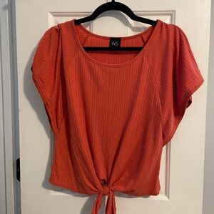 W5 Orange Ribbed Tie-Front Blouse